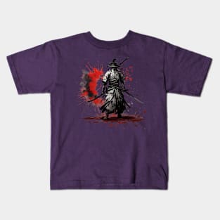 Inked Warrior Samurai Splatter Art Kids T-Shirt